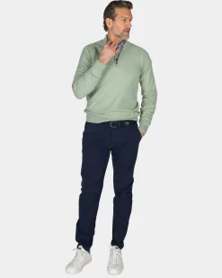 Light green cotton pullover with half zip