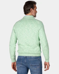 Light green cotton sweater with half zipper