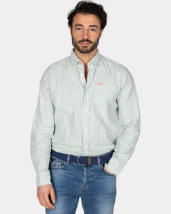 Light green striped linen shirt