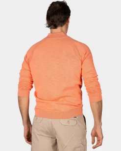 Light Orange Cotton Sweater with Half-Zip