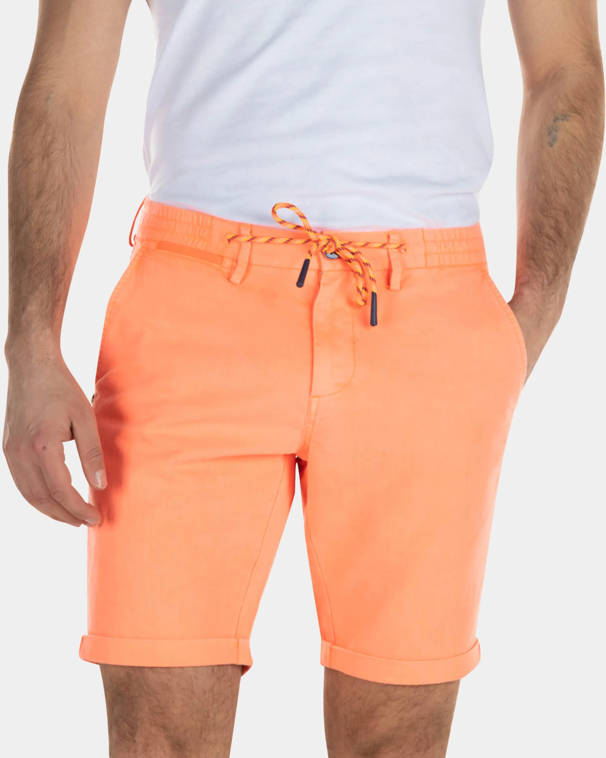 Linen chino shorts with stretch - High Summer Orange