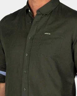 Linen Dark Green Long Sleeve Shirt