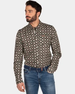Linen flower printed shirt - Burned Orange