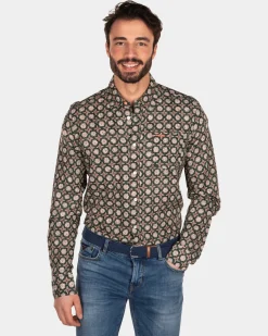 Linen flower printed shirt - Burned Orange