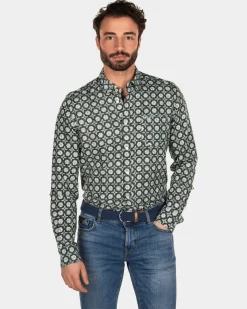 Linen flower printed shirt - Bright Sky