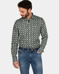 Linen flower printed shirt - Bright Sky