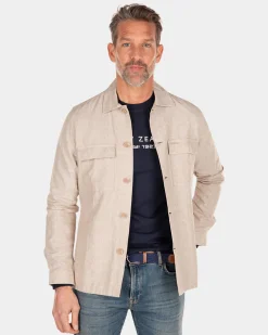 Linen long sleeved overshirt - Shimmering Sand