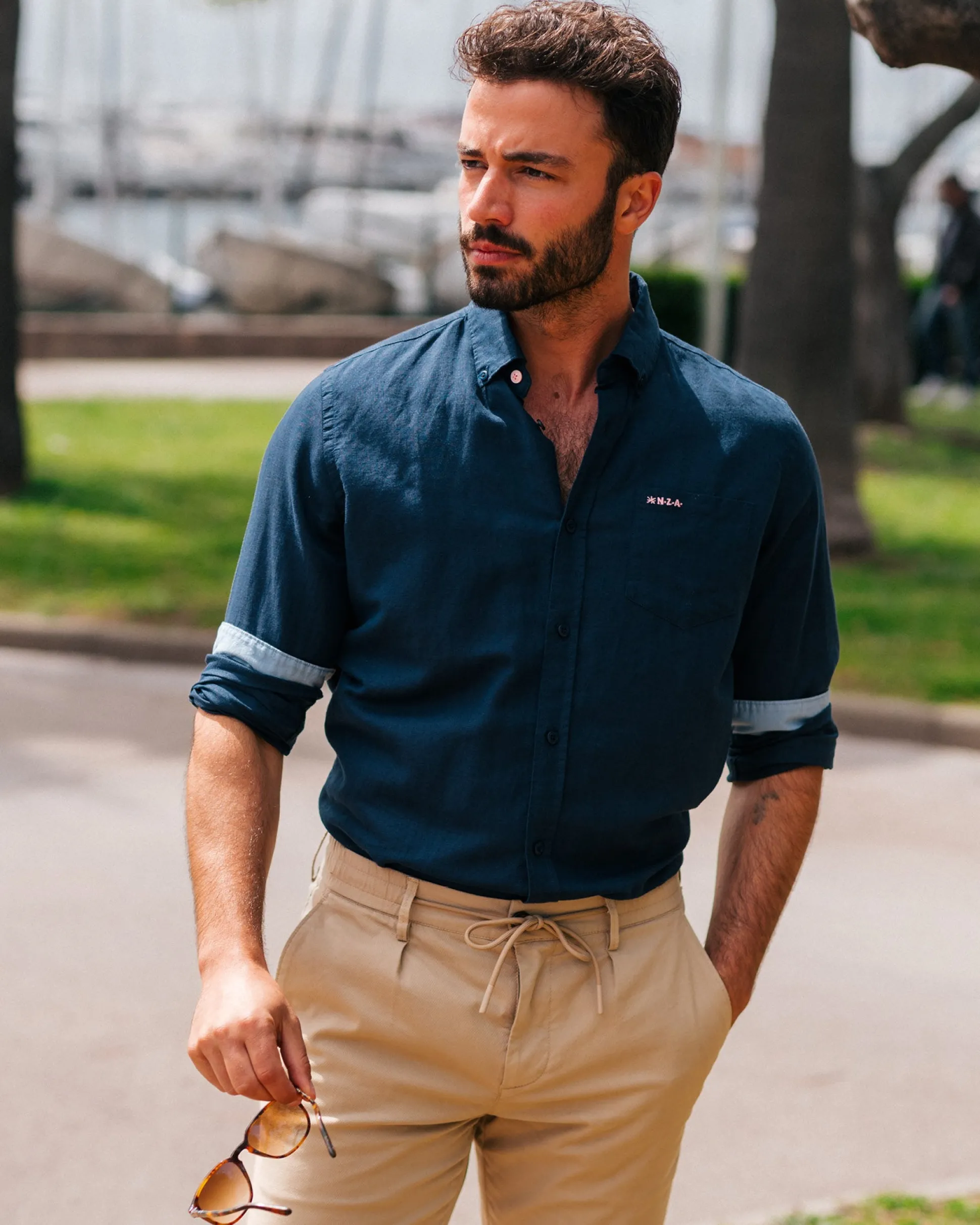 Linen Navy Long Sleeve Shirt