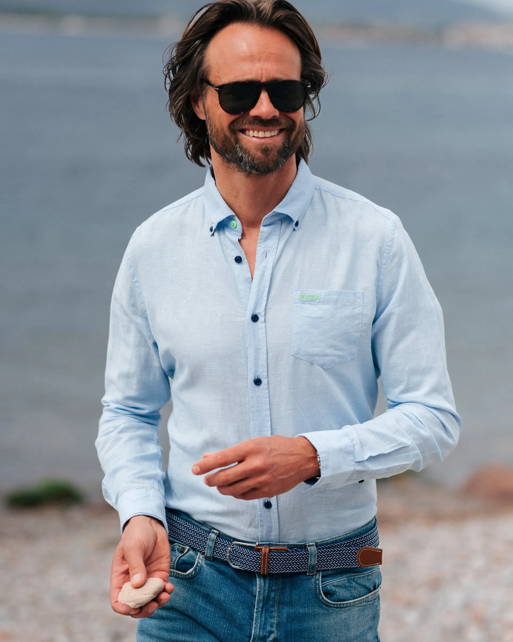 Linen Pastel Blue Long Sleeve Shirt