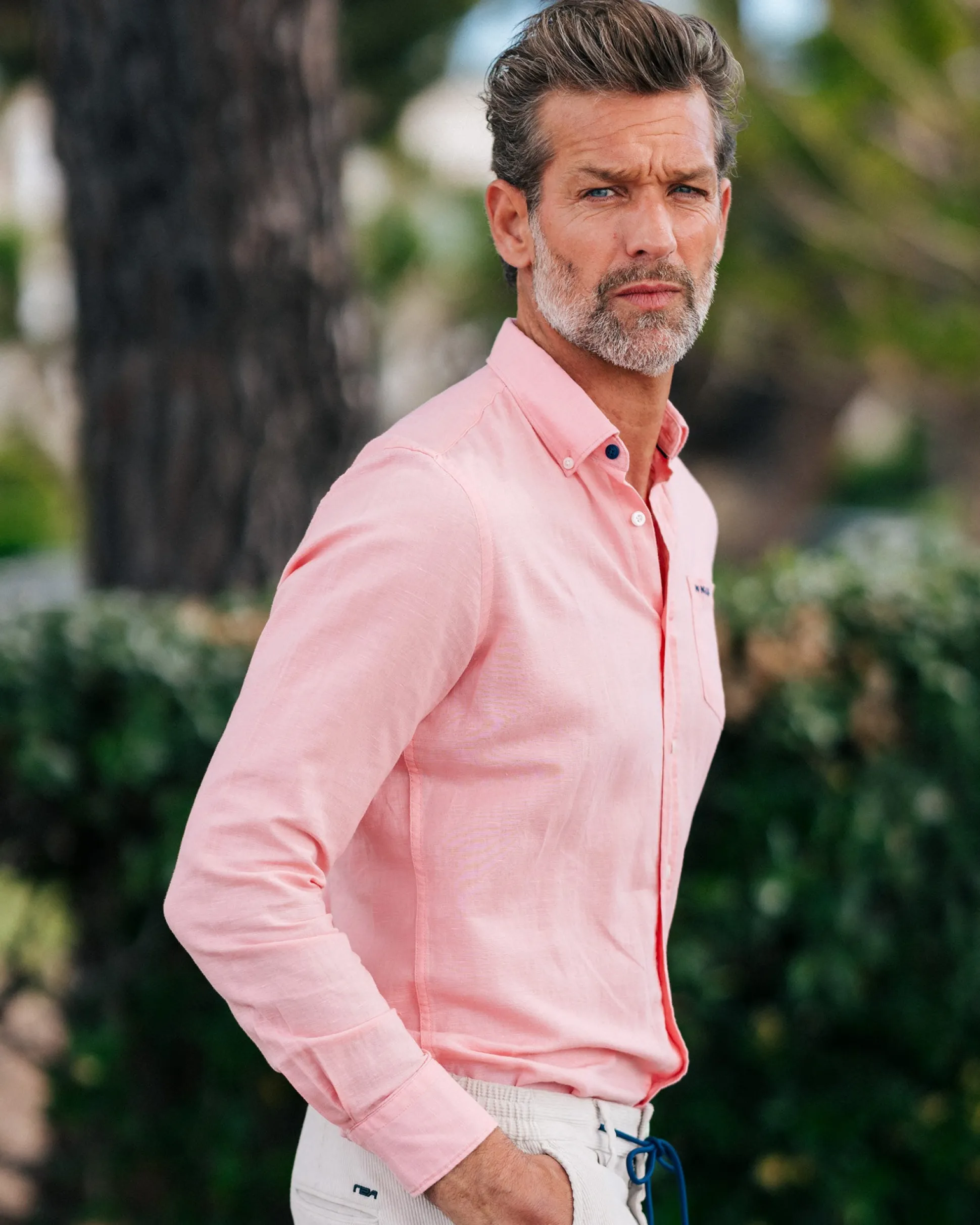 Linen Pastel Pink Long Sleeve Shirt