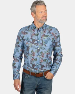Linen printed shirt North Mavora - Storm Blue