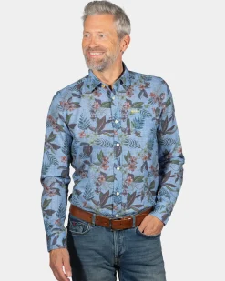 Linen printed shirt North Mavora - Storm Blue