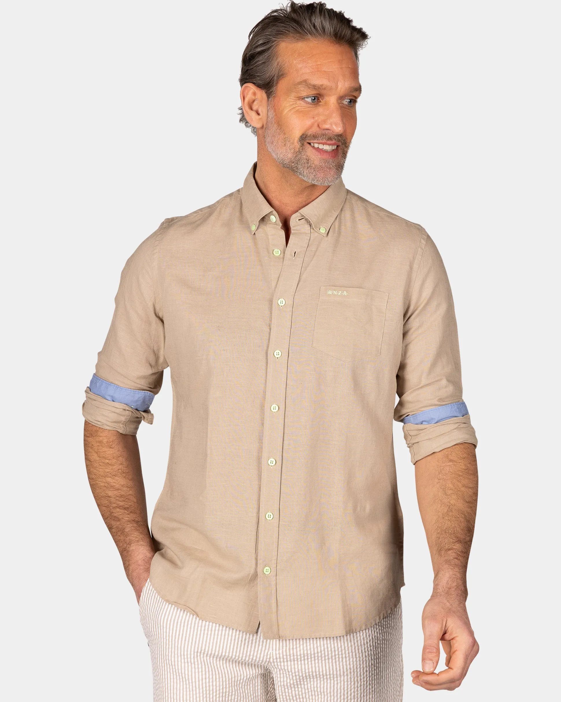 Linen Sand-Colored Long Sleeve Shirt