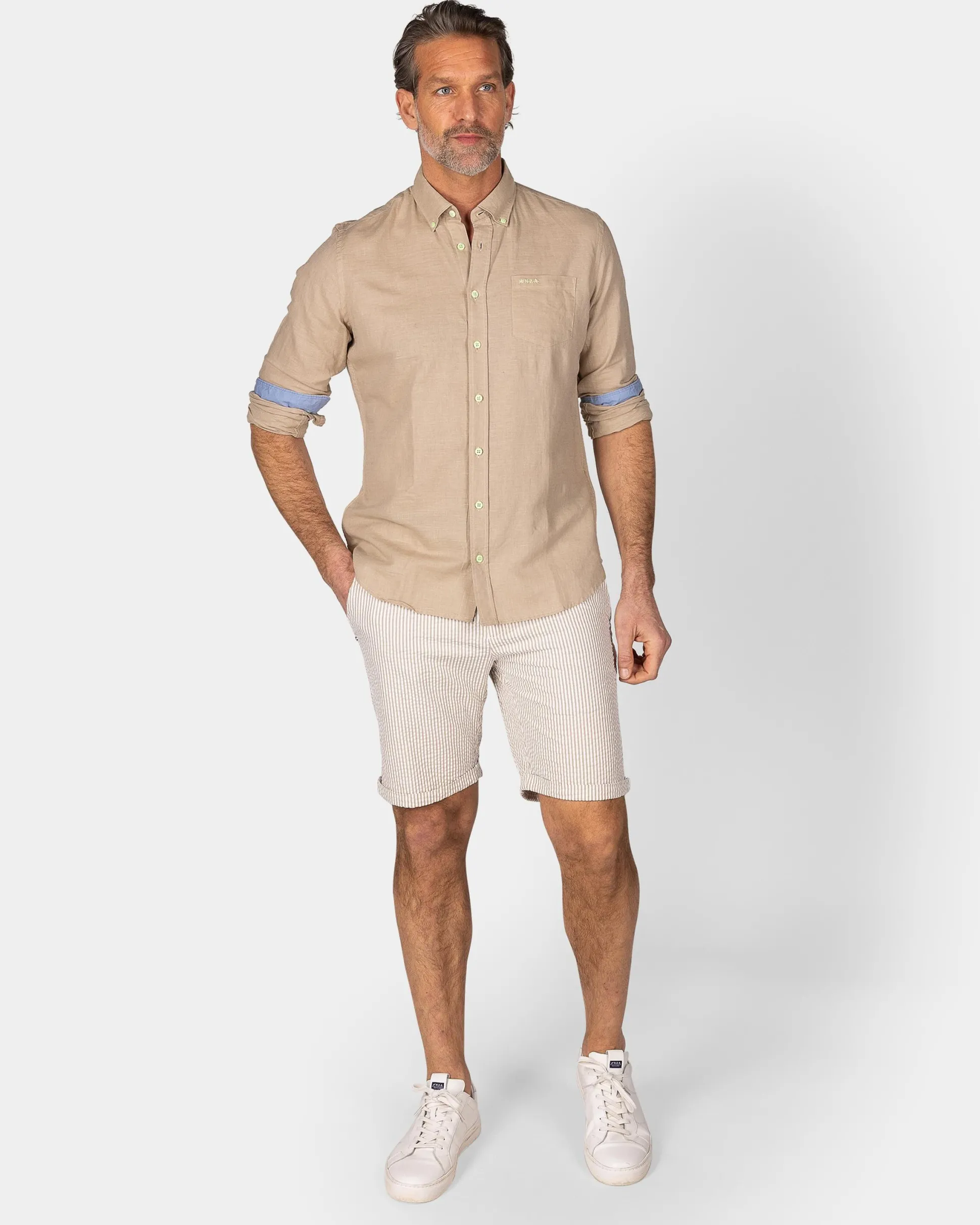 Linen Sand-Colored Long Sleeve Shirt