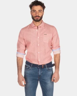 Linen shirt with dots - Orange Red