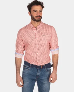 Linen shirt with dots - Orange Red