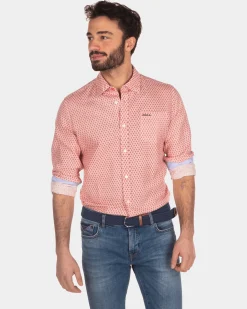 Linen shirt with dots - Orange Red