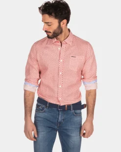 Linen shirt with dots - Orange Red