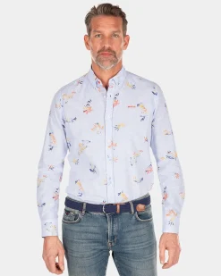 Linen shirt with flower print - Rhythm Blue