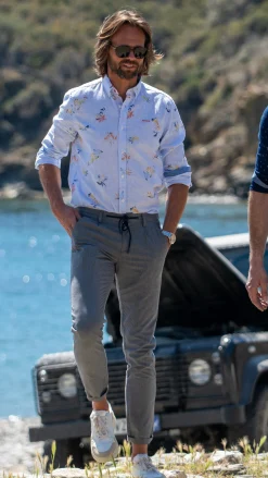 Linen shirt with flower print - Rhythm Blue