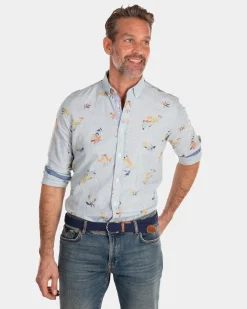 Linen shirt with flower print - Amazon Green