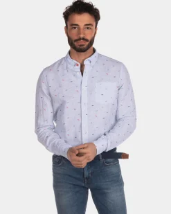 Linen shirt with light blue print - Light Blue
