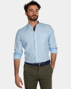 Linen shirt without collar - Bright Sky