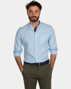Linen shirt without collar - Bright Sky