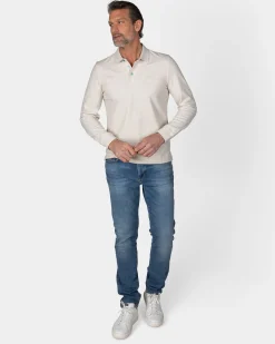 Long sleeve cotton beige polo