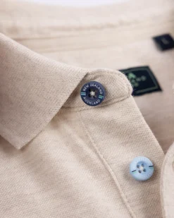 Long sleeve cotton beige polo