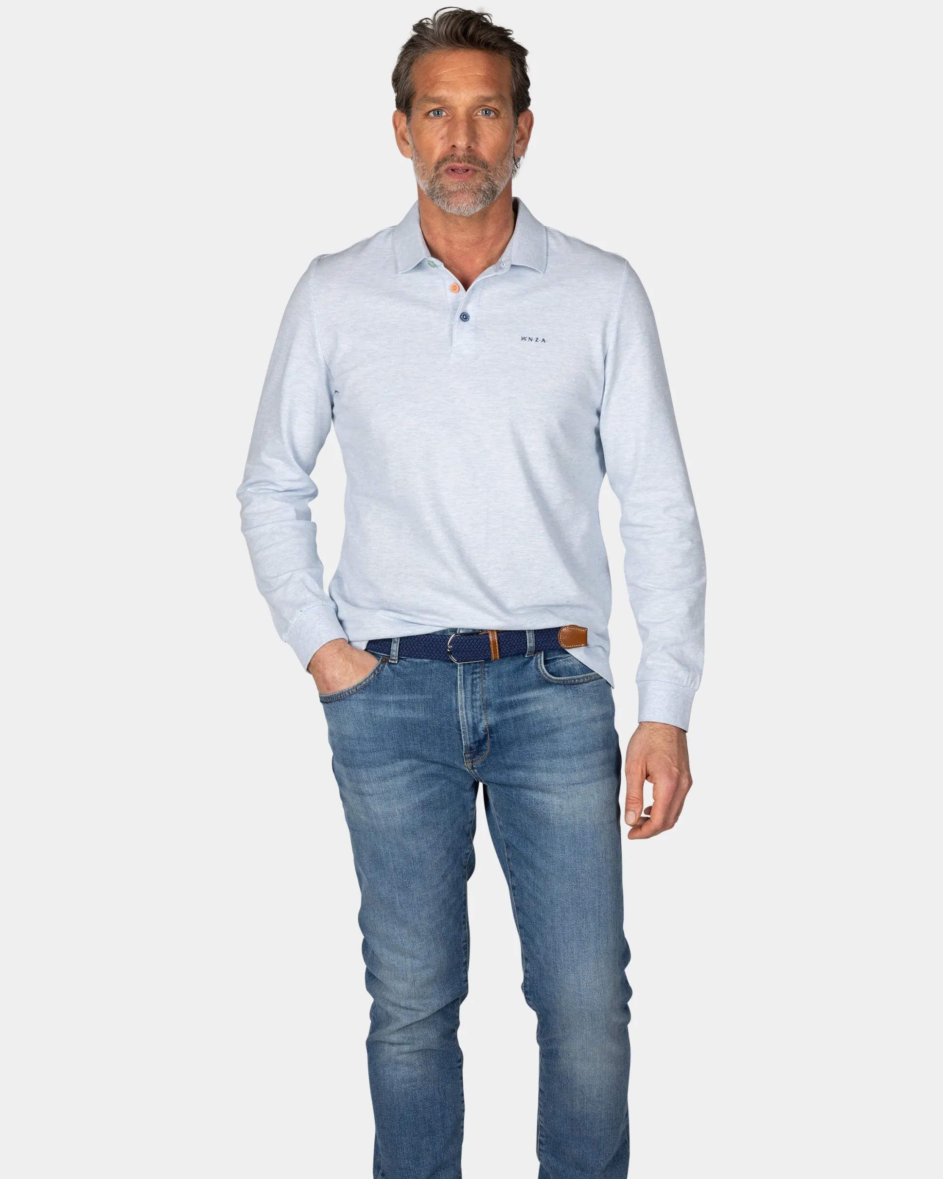 Long sleeve cotton blue polo