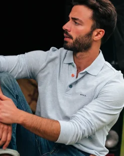 Long sleeve cotton blue polo