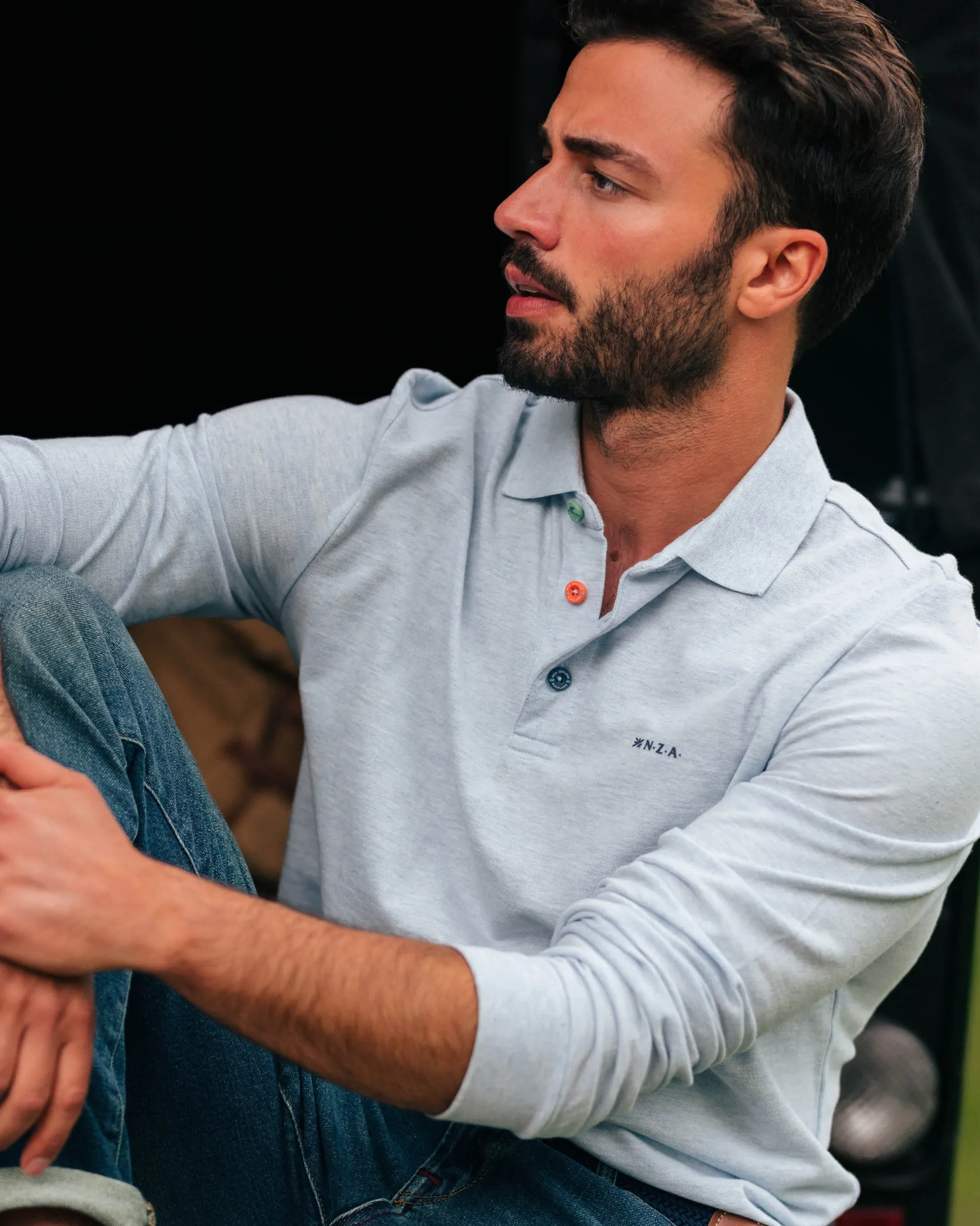 Long sleeve cotton blue polo
