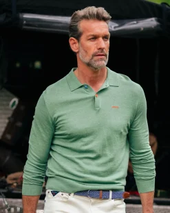 Long sleeve cotton green polo