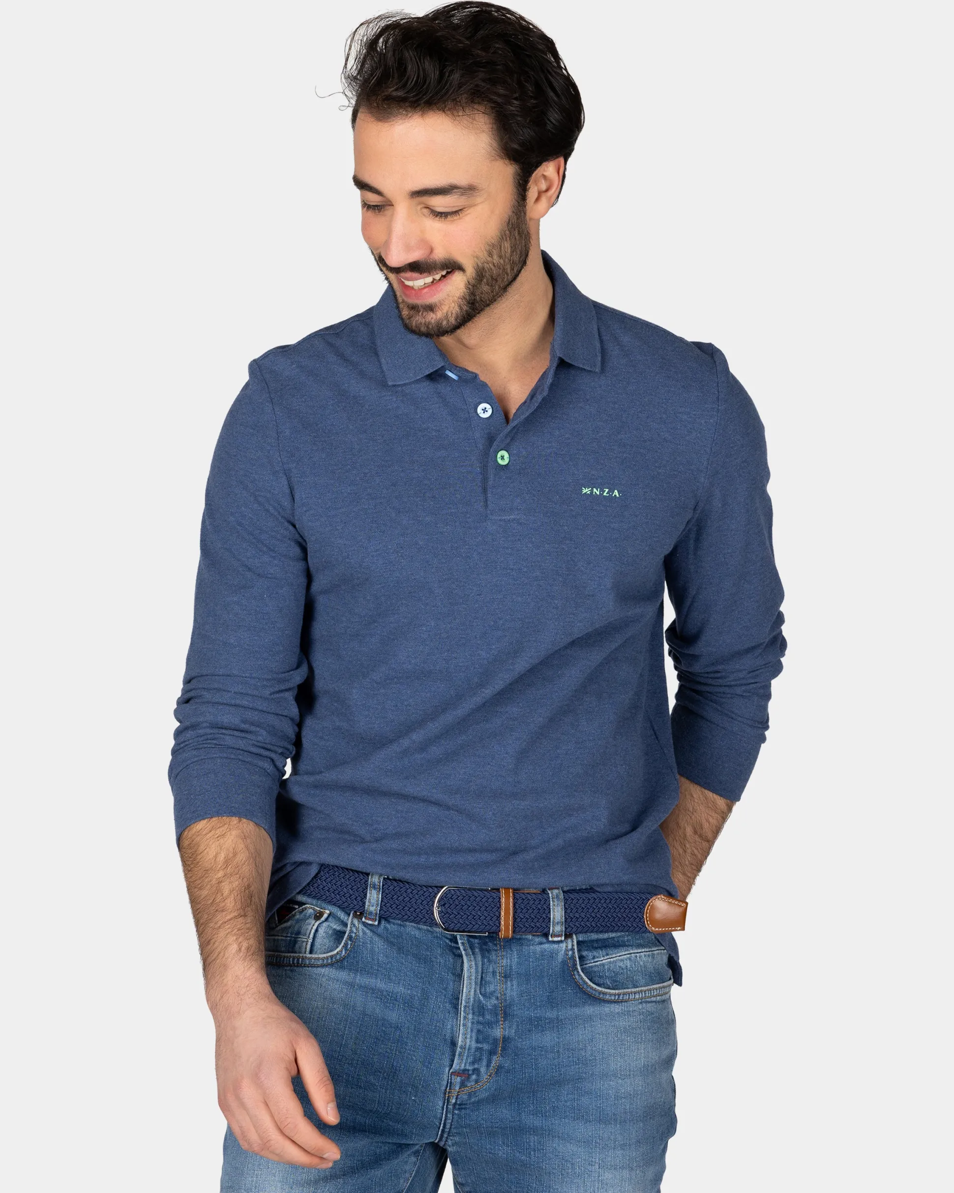 Long sleeve cotton navy polo
