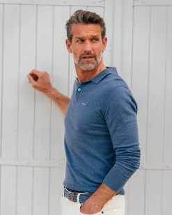 Long sleeve cotton navy polo
