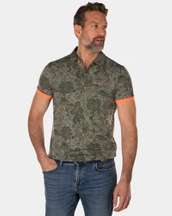 Lyocell flowerprinted polo shirt - High Summer Army