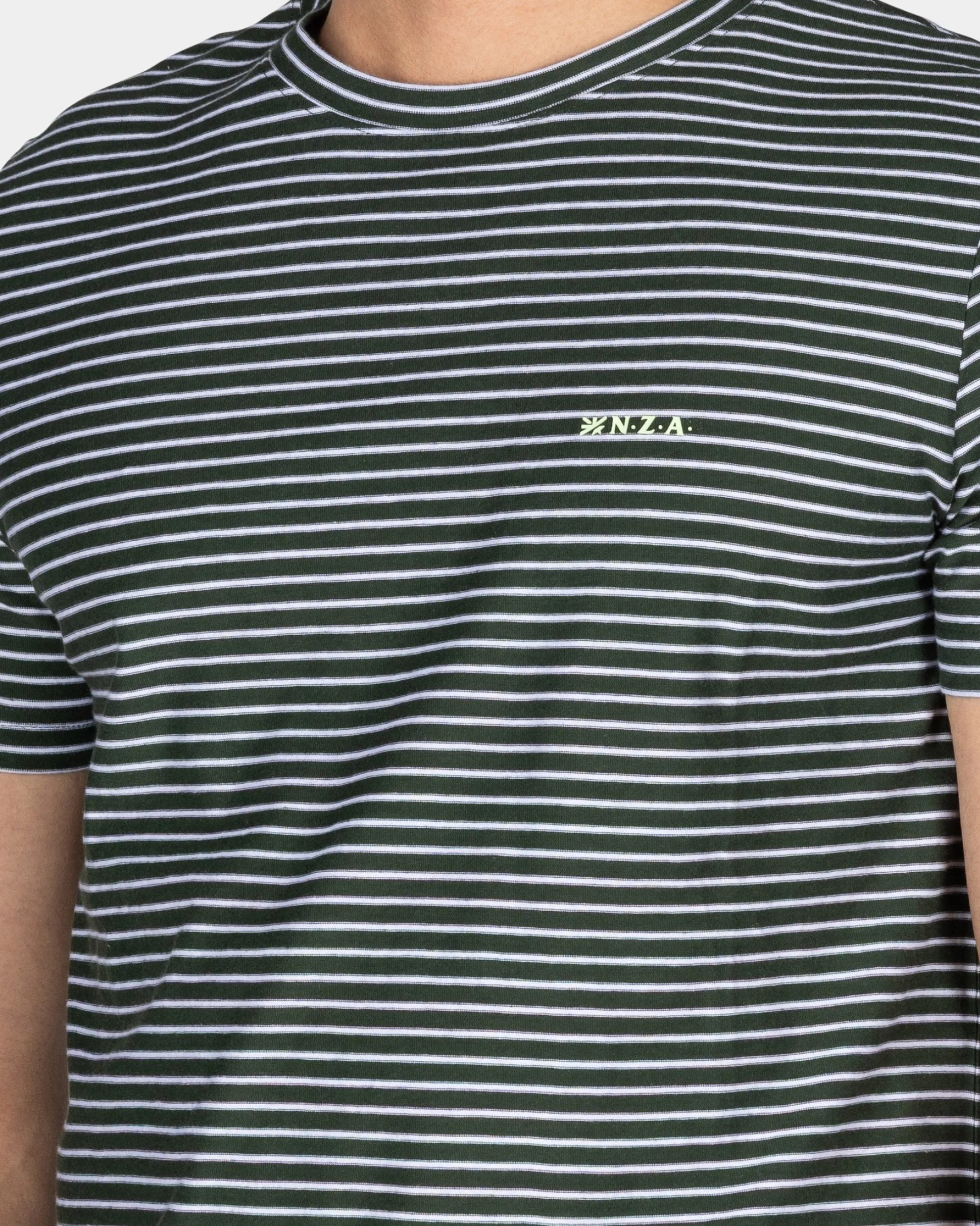 Moss Green T-Shirt with Small White Stripe