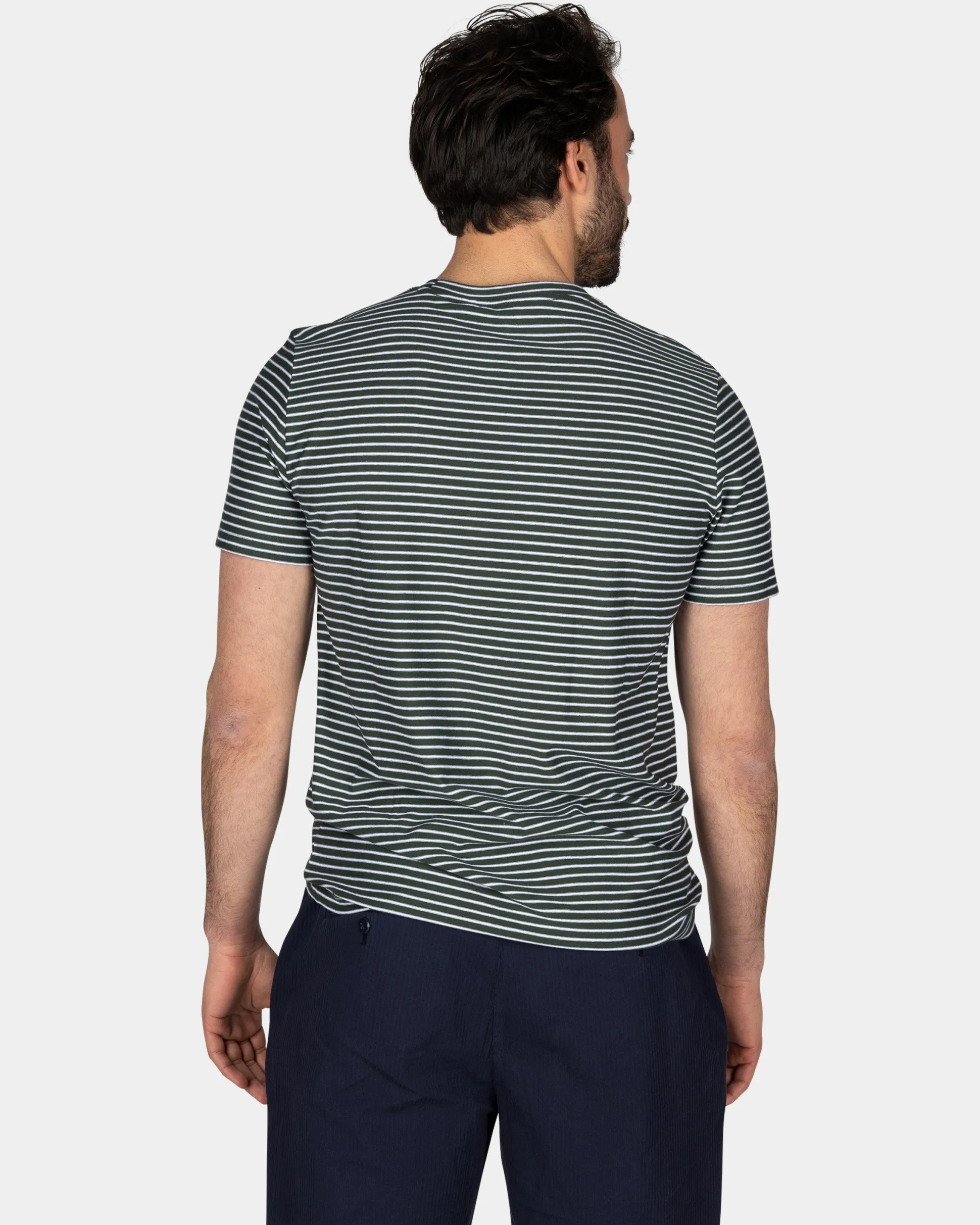Moss Green T-Shirt with Small White Stripe