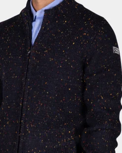 Mottled dark blue wool cardigan - Winter Navy
