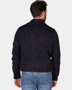 Mottled dark blue wool cardigan - Winter Navy