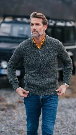 Mottled gray wool cardigan - Ash Grey