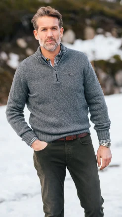 Mottled gray wool pullover - Ash Grey
