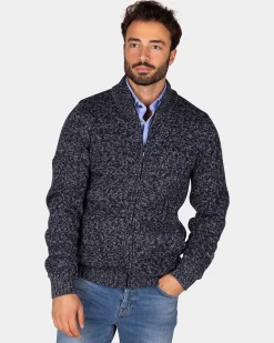 Mottled navy wool cardigan - Winter Navy
