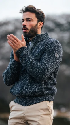 Mottled navy wool cardigan - Winter Navy