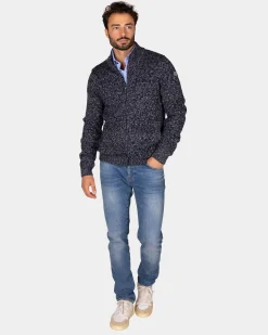 Mottled navy wool cardigan - Winter Navy