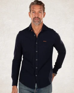 Navy cotton long sleeved shirt - Pitch Navy