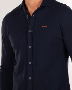 Navy cotton long sleeved shirt - Pitch Navy