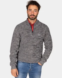 Navy cotton sweater with half-zip - Winter Navy