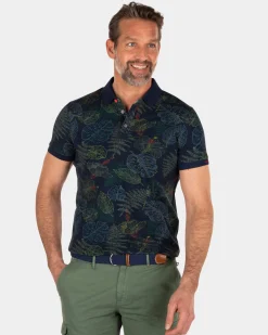 Navy leaf printed polo shirt - Key Navy